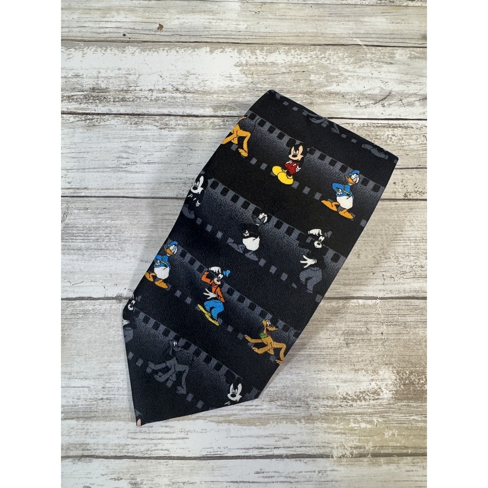 Mickey‎ Unlimited Necktie Mickey Mouse Goofy Pluto Donald Duck Fun Black Tie